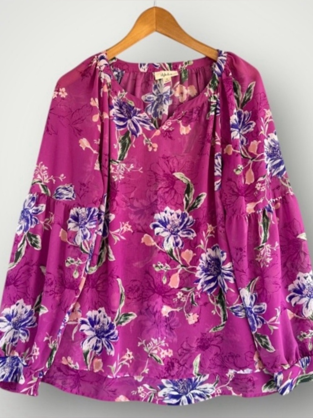 Style & Co. Fuchsia Floral Peasant Blouse Small